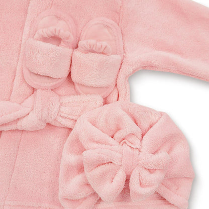 Baby Robe - Soft Plush Bath Towel Robe Spa Set - Baby Bathrobe Towel and Slippers for Boys + Turban for Girls Robe Set