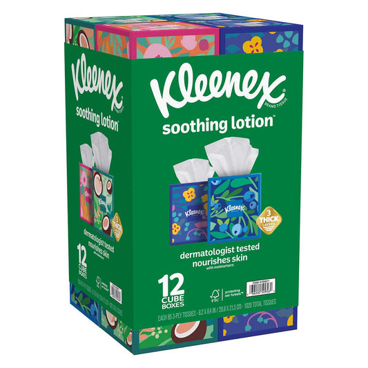 Kleenex Soothing Lotion Tissue, 3-Ply, 85-count, 12-pack