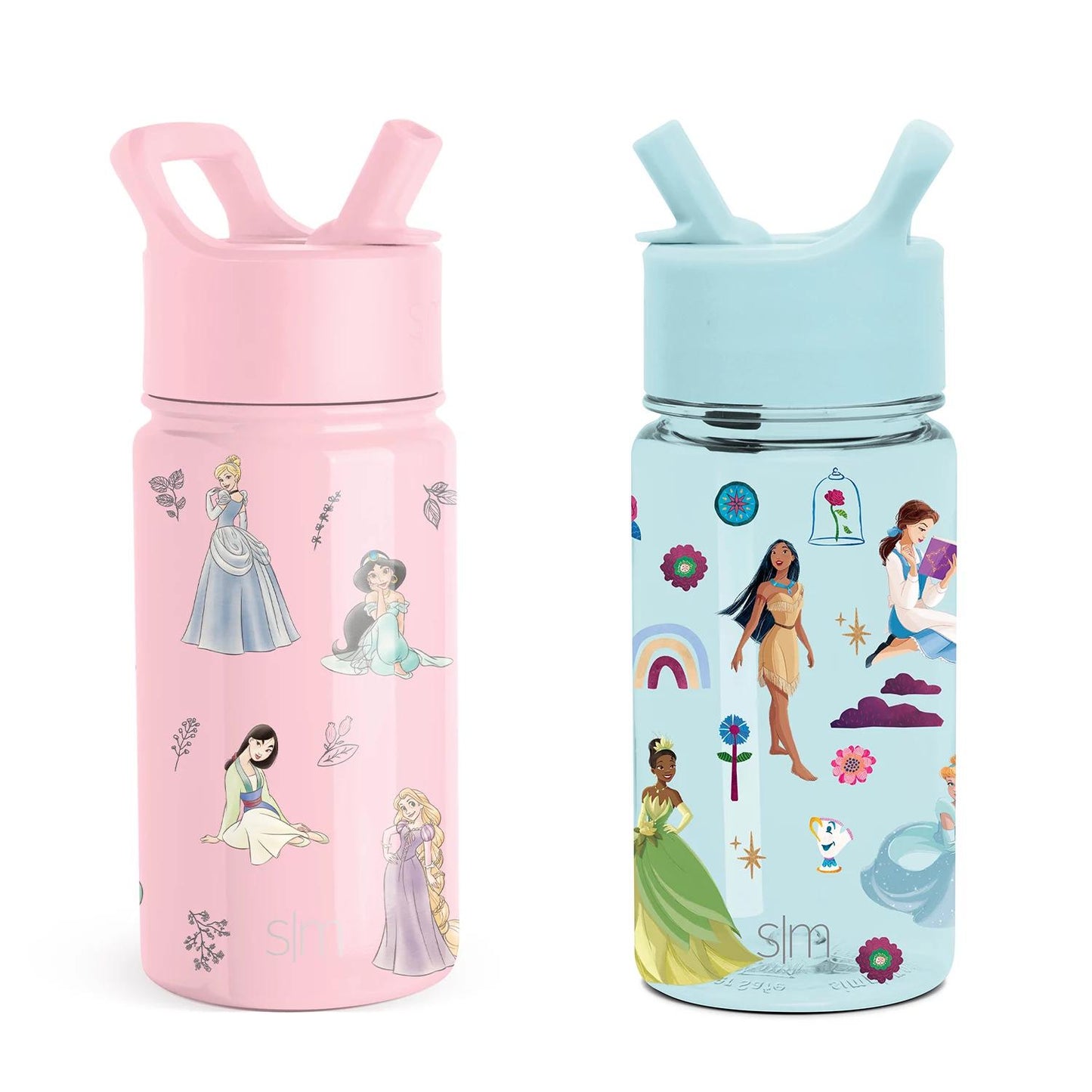 Simple Modern Kids Disney Water Bottle 2-Pack Set, 16-oz. Break Resistant Plastic and 14-oz. Stainless Steel with Straw Lid