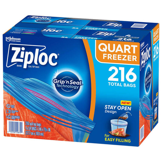 Ziploc Seal Top Freezer Bag, Quart, 216 Bags