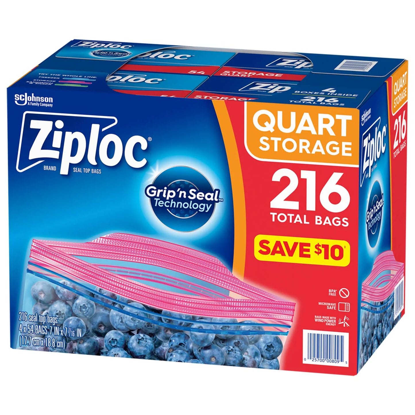 Ziploc Storage Quart Bags with New Stay Open Design (216 ct.)