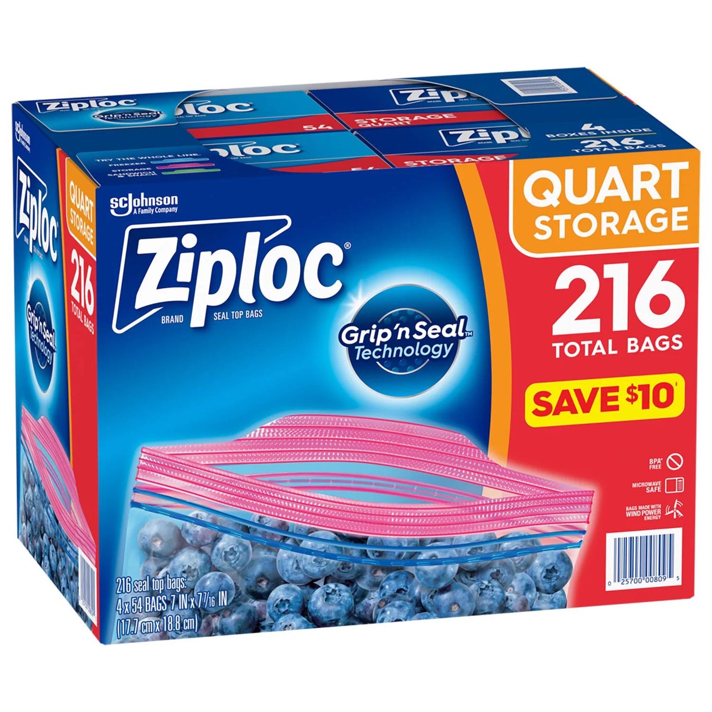 Ziploc Storage Quart Bags with New Stay Open Design (216 ct.)
