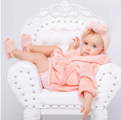 Baby Robe - Soft Plush Bath Towel Robe Spa Set - Baby Bathrobe Towel and Slippers for Boys + Turban for Girls Robe Set